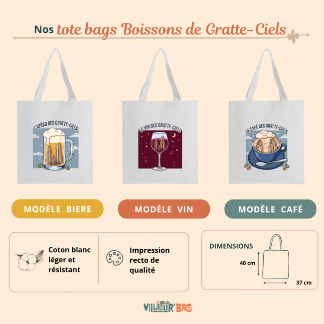 Tote bag Villeurbanne - 3 modèles🍷🍺☕