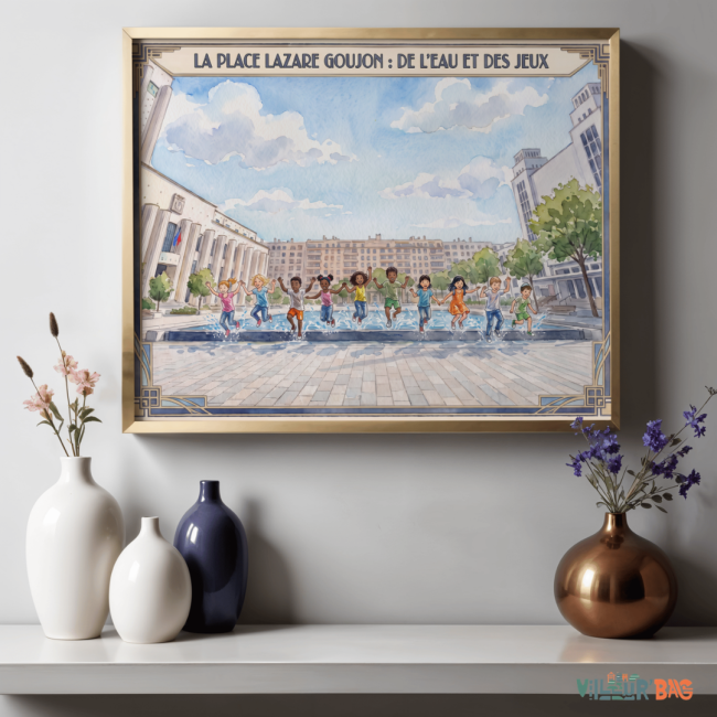 2 Affiches d'enfants dans les bassins de la place Lazare Goujon