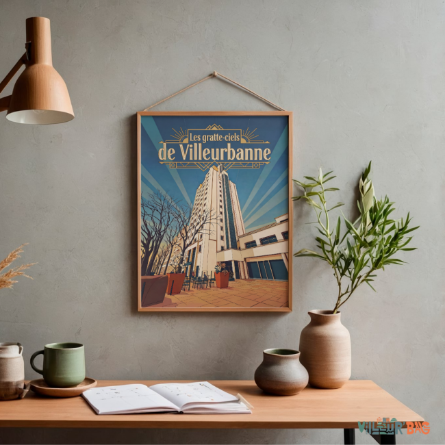 Affiche art déco d'un Gratte-Ciel de Villeurbanne
