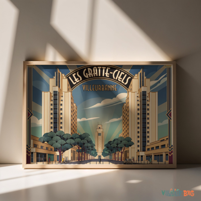 Affiche art déco des Gratte-Ciels et la statue du