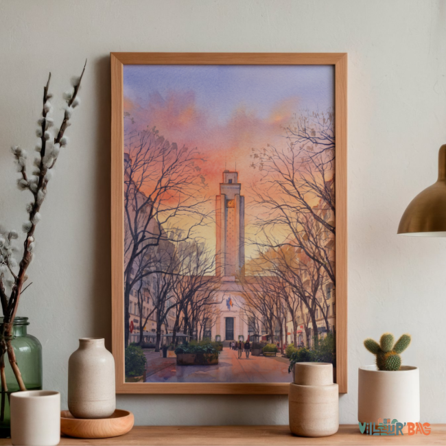 Affiche du crépuscule sur l'avenue Henri Barbusse de Villeurbanne