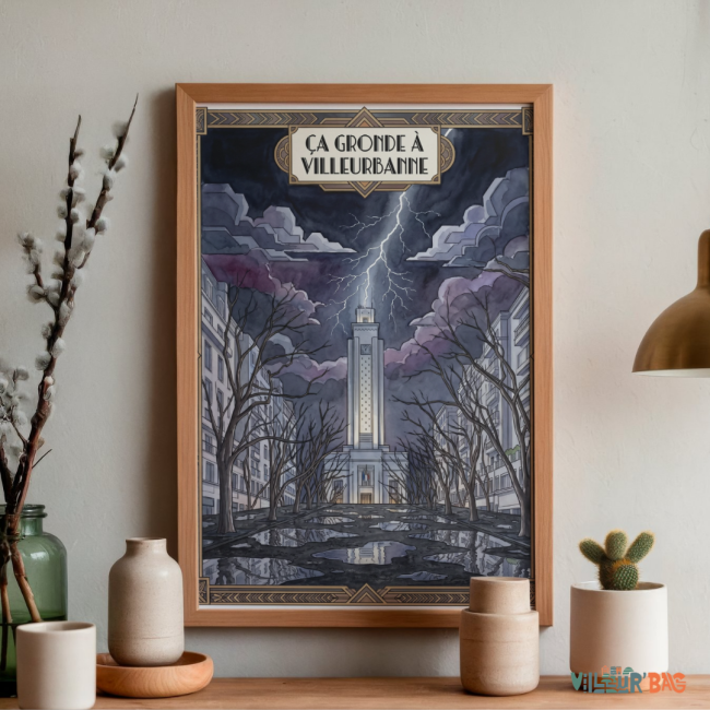 Affiche de l'orage dans l'avenue Henri Barbusse de Villeurbanne